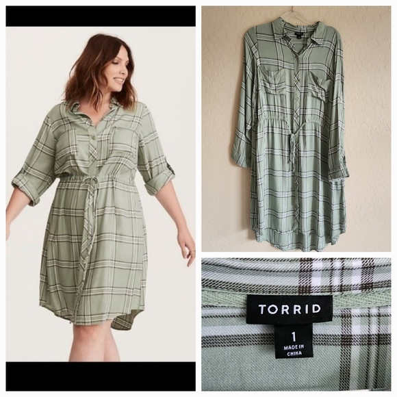 torrid | Dresses | Torrid Green Plaid Shirt Dress Size | Poshmark